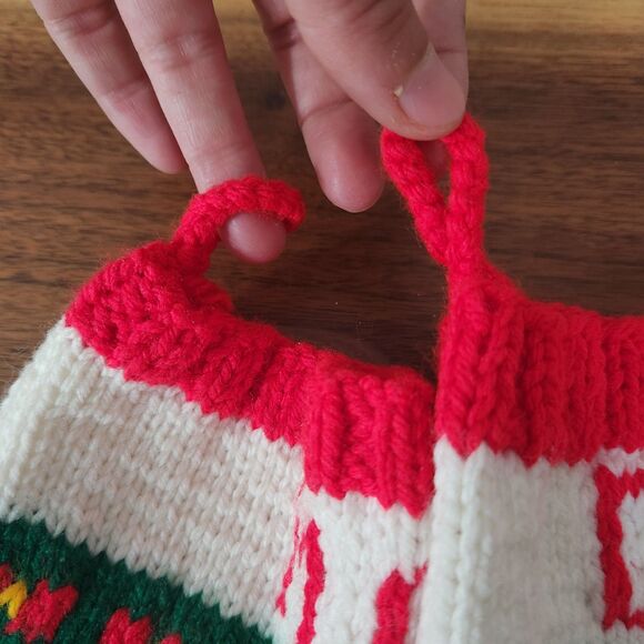 Vintage Knit Mom Dad Christmas Stockings Owl Reindeer Green Red Bell Nordic - Picture 5 of 9